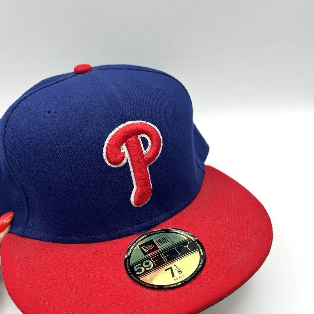 New Era 59fifty Philadelphia Phillies Red & Blue Fitted Cap Hat 7 1/8 MLB - Picture 5 of 10